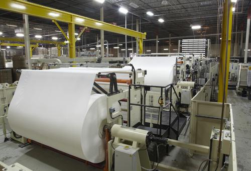 One of our advanced converting lines for roll products – rewinding, embossing, conveying and packaging. Advanced converting lines